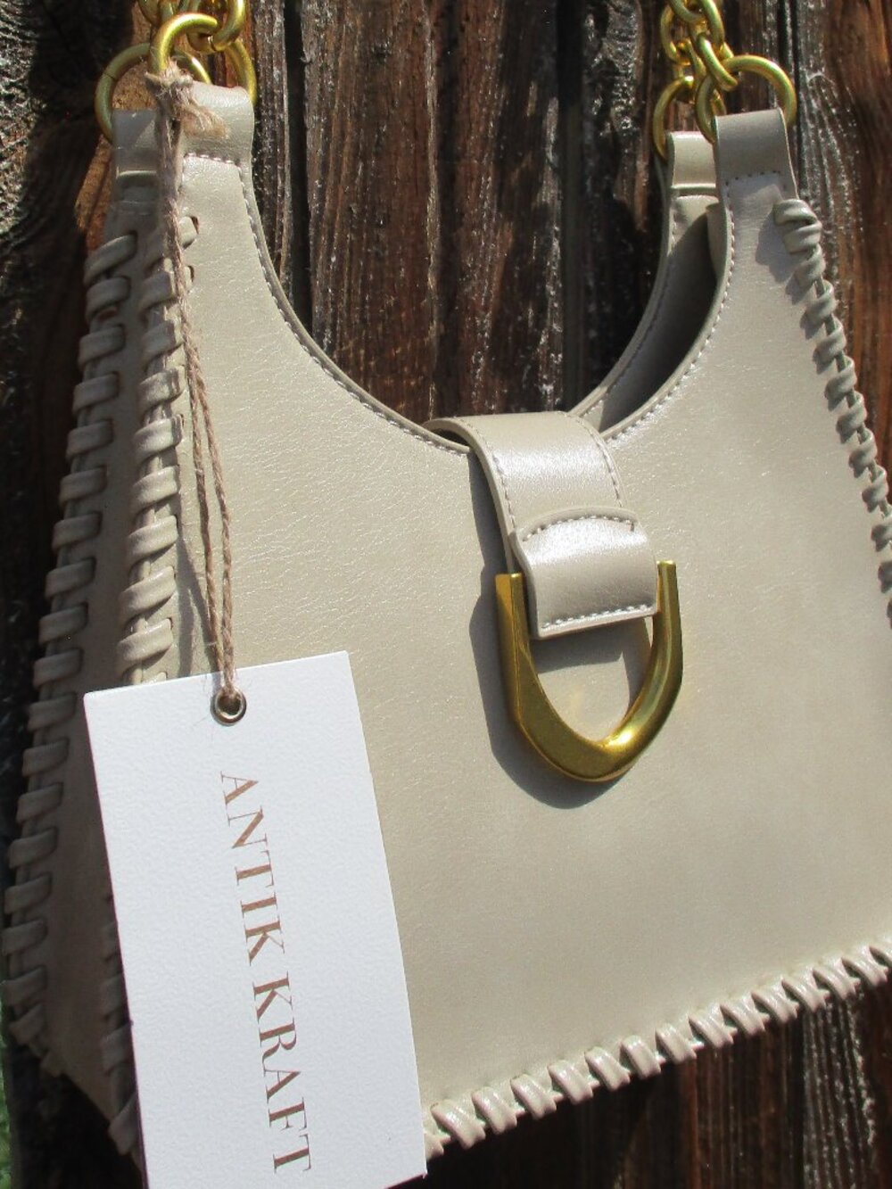 NEW Antik Kraft Vegan Leather Whipstich Shoulder Bag Gold Hardware NWT
